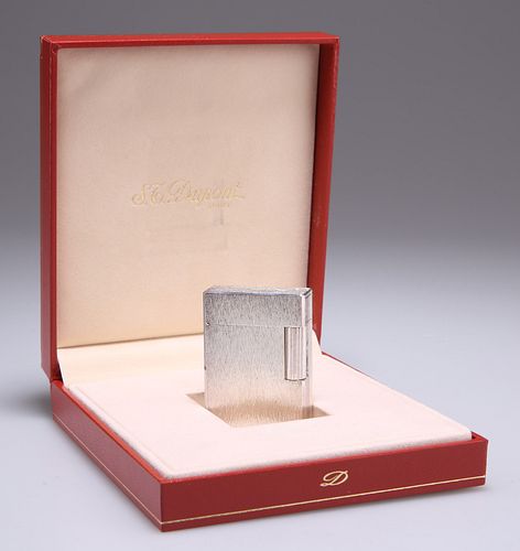 A DUPONT LIGHTER, the white-metal case with satin textured 