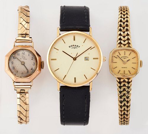 THREE ASSORTED WATCHES, to include: A GENTS GOLD PLATED ROT