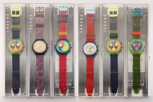 A GROUP OF SIX ASSORTED SWATCH CHRONOGRAPH WATCHES, assorte