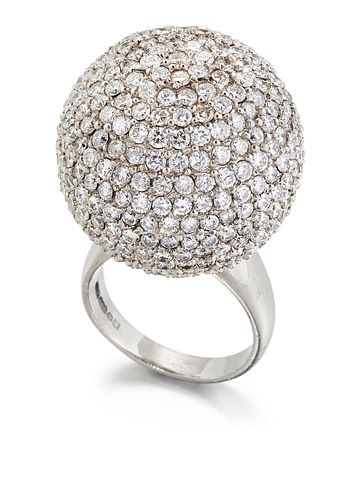 A PALLADIUM DIAMOND DRESS RING, a large sphere pavé-set wit