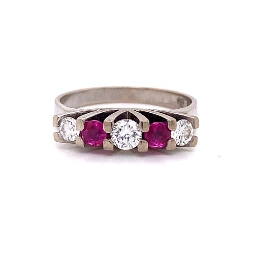 British Art Deco 18k Diamond Ruby Ring