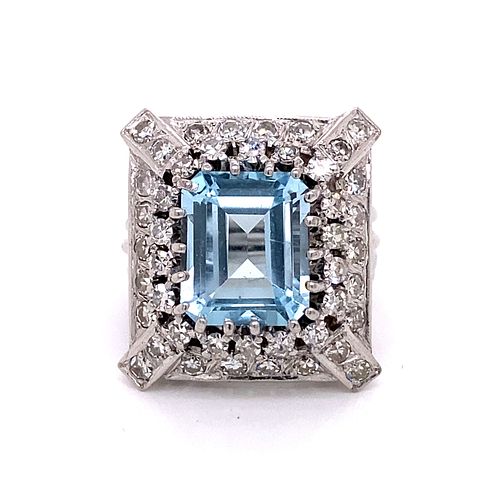 18k Art Deco Diamond Topaz Ring