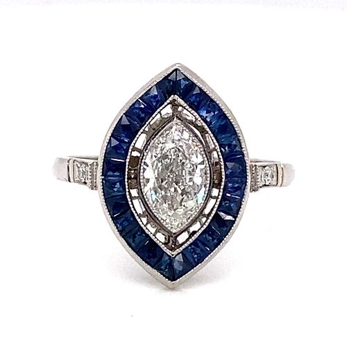 Platinum Marquise Diamond & Sapphire Ring
