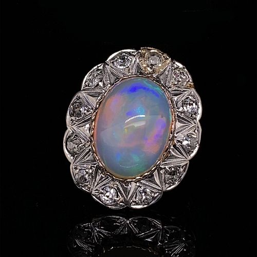 Victorian Platinum Gold Opal Diamond Ring