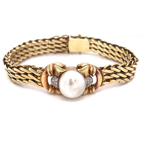 Art Nouveau 14K Natural Pearl Diamond Bracelet