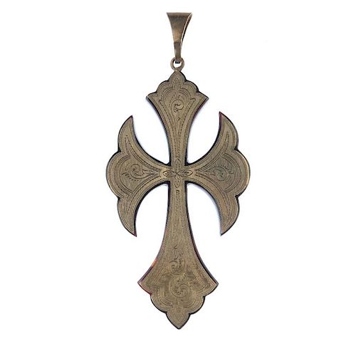 A late 19th century tortoiseshell pique cross pendant. The tortoiseshell cross flory, with inlaid sc