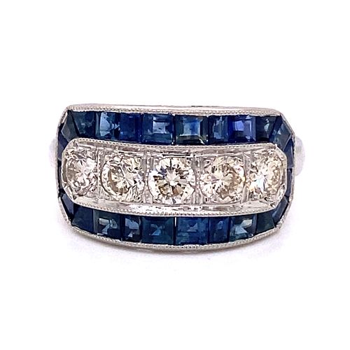 Platinum 5 Diamond Sapphire Ring