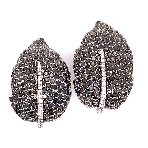18k Black Diamond Leaf Clip Earrings FRED LEIGHTON