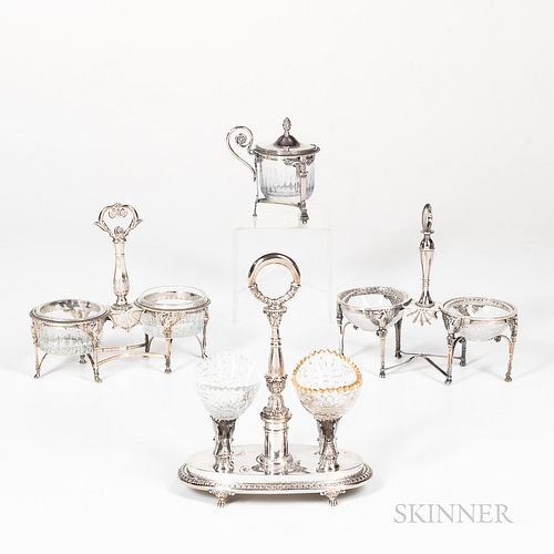 French Sterling Silver and Glass Salts and Mustard Pot