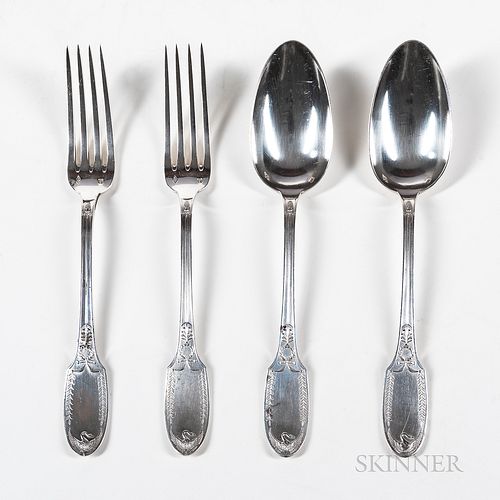 French Empire Pattern Sterling Silver Dessert Fork and Spoon Set
