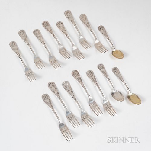 George Shiebler Etruscan Pattern Sterling Silver Forks and Spoons
