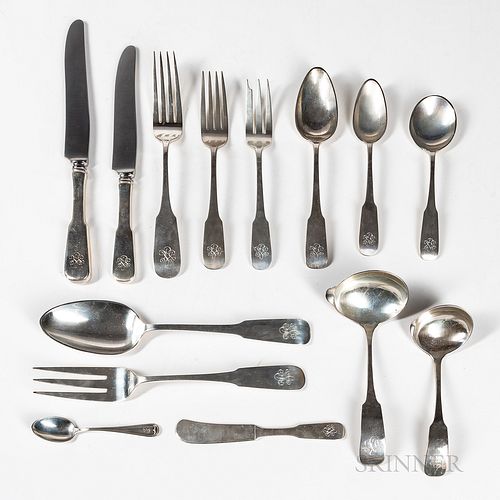 Old Newbury Crafters Handwrought Sterling Silver Lunch and Dinner Flatware Service for Twelve and Six Serving Pieces