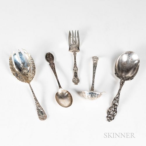 Five Mostly American Sterling Silver Serving Pieces