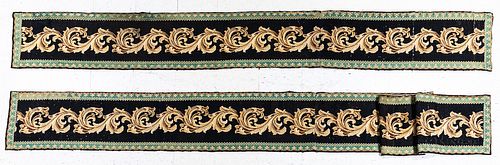 Two Needlepoint Strips, England, c. 1880, possibly borders from a large needlepoint carpet, 14 ft. 2 in. x 1 ft. 5 in. and 11 ft. 2 in. x 1 ft. 5 in.