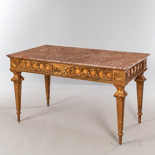 Carved and Gilded Marble-top Center Table