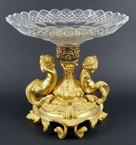Late 19th C. French Gilt Bronze w/ Crystal Cut Glass