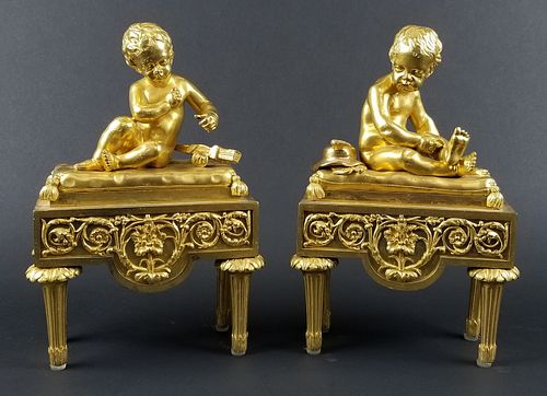 Late 19th C. Pair of Gilt Bronze Louis XVI Style