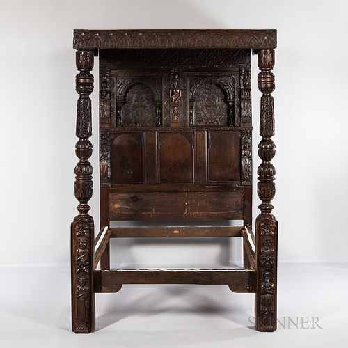 Jacobean-style Carved Oak Tester Bed