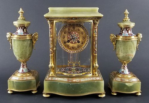 Late 19th C. 3 Pc. French Louis XV Style Gilt Bronze