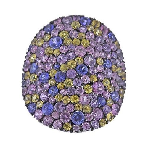 18k Gold Multi Color Sapphire Cocktail Ring
