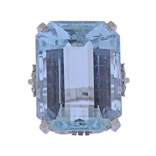 56.19ct Aquamarine Platinum Diamond Large Cocktail Ring 