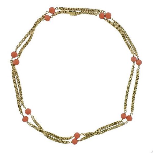 Vintage Tiffany &amp; Co 18k Gold Coral Long Necklace