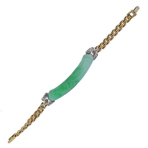 18K Gold Diamond Carved Jade Bracelet