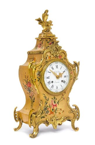 Louis XV Style Gilt Bronze Mounted Painted Mantel Clock