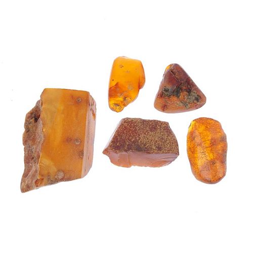 A quantity of amber pieces. To include a piece of part-polished natural amber measuring 5cm by 3.7cm