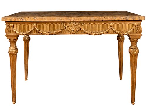Console; Rome, XVIII century.
Carved and gilded wood. Marble top.