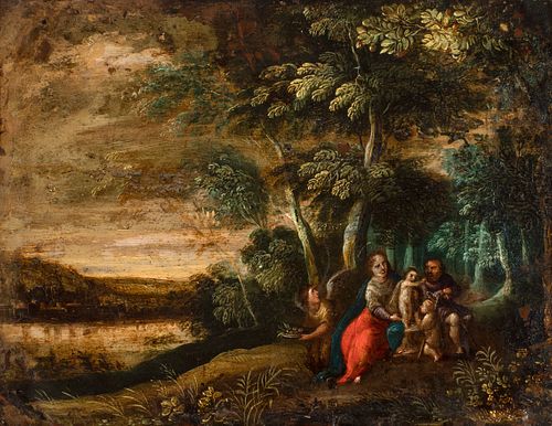 Flemish school of the mid-seventeenth century.
"Holy Family with St. Johnny".
Oil on copper.