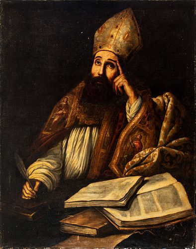 Spanish school of the second half of the XVII century."Saint Augustine of Hippo".Oil on canvas. Re-enteled.