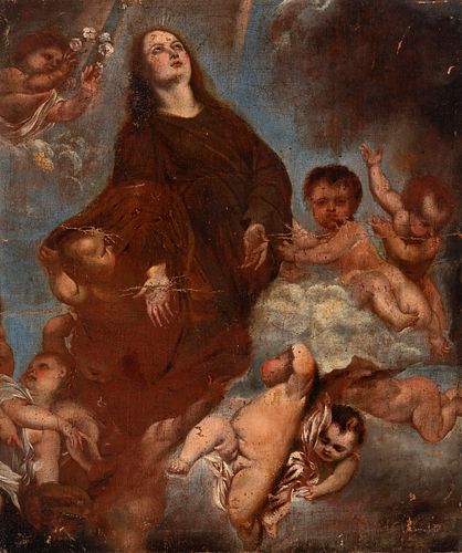 Southern Italian school; follower of VAN DYCK (Antwerp, 1599-London, 1641).
"Ecstasy of St. Rosalia of Palermo".
Oil on canvas. Re-tinted.