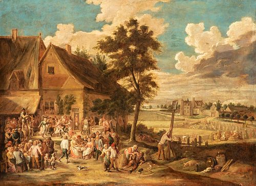 Spanish school of the second half of the 19th century, following models of DAVID TENIERS II THE YOUNG (Antwerp, 1610 - Brussels, 1690).
"Kermesse (Fes