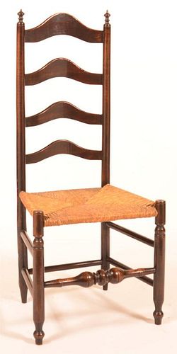18th Century Rush Seat Ladder Back Side Chair.