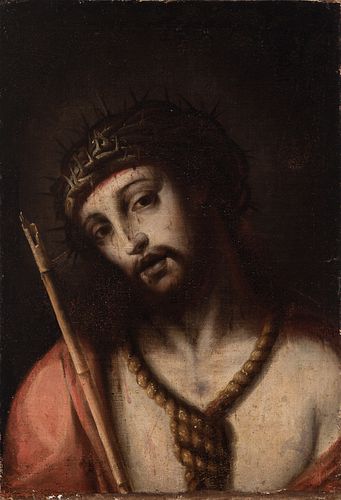 Spanish school; second third of the 17th century.
"Ecce Homo".
Oil on canvas. Re-drawn.
It presents slight jumps in the edges.
Measurements: 56 x 39 c