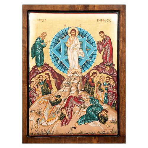 ANÓNIMO. SXX. Resurrección de Cristo. Óleo sobre madera. Con hoja de oro. 44 x 34 cm.