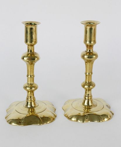 Pair of English Queen Anne Brass Candlesticks, circa 1760