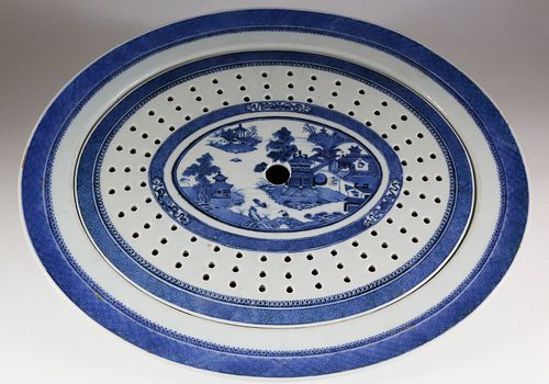 Nanking Oval Meat Platter with Strainer, late 19th Century