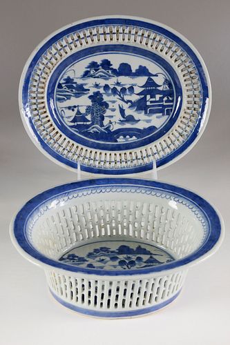 Canton Oval Fruit Basket and Stand, circa 1820