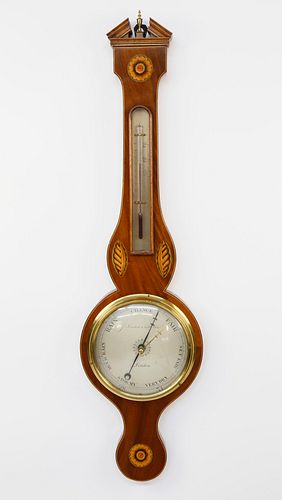 George III Inlaid Mahogany Wheel Barometer, circa 1800-1810