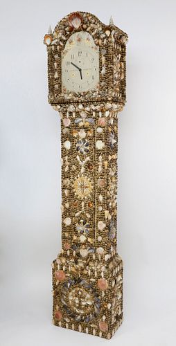 Seashell Encrusted Tall Case Clock, 19th Century