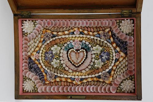Sailor's Valentine Housed in a Fantastic Inlaid Rectangular Hinged Box