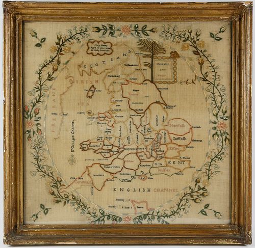 1811 Needlework Map Sampler of England and Wales by Mary Morley