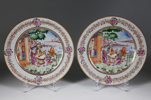 Pair of Chinese Export Mandarin Palette Porcelain Plates, circa 1750