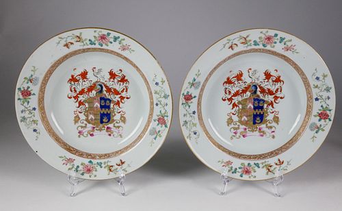 Pair of Armorial China Trade Porcelain Soup Plates, circa 1735