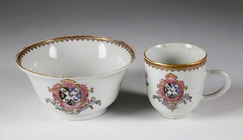Armorial China Trade Porcelain Coffee Cup and Waste Bowl, circa 1790