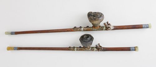 Two Antique Chinese Opium Pipes, 19th Century