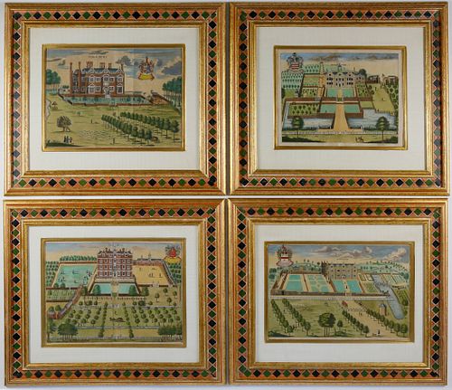 4 Sir Henry Chauncy Engravings of Country Estates from the Historical Antiquities of Hertfordshire