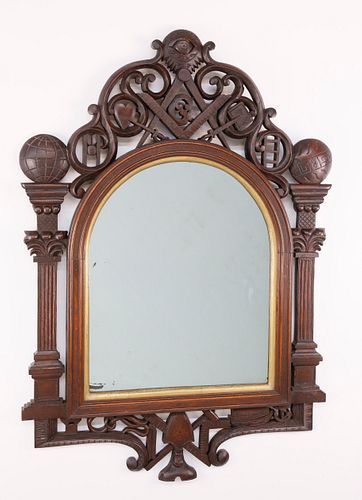 John Haley Bellamy Masonic Carved Black Walnut Framed Mirror, circa 1890